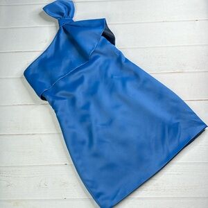 Halston Heritage Dress One Shoulder Asymmetrical Cocktail Sapphire Size 6